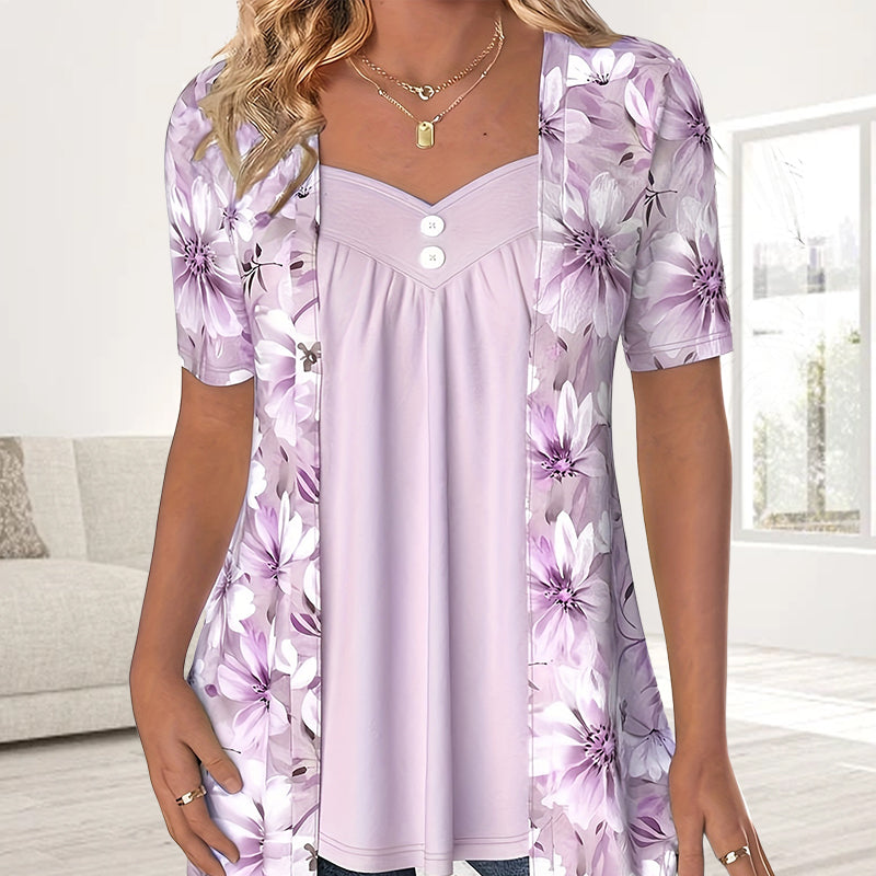 Demi – Elegant Short Sleeve Shirt with Floral Pattern
