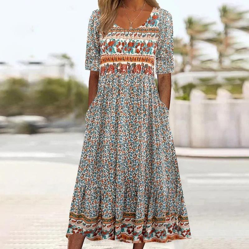 Dinara - Elegant Dress with Boho Prints