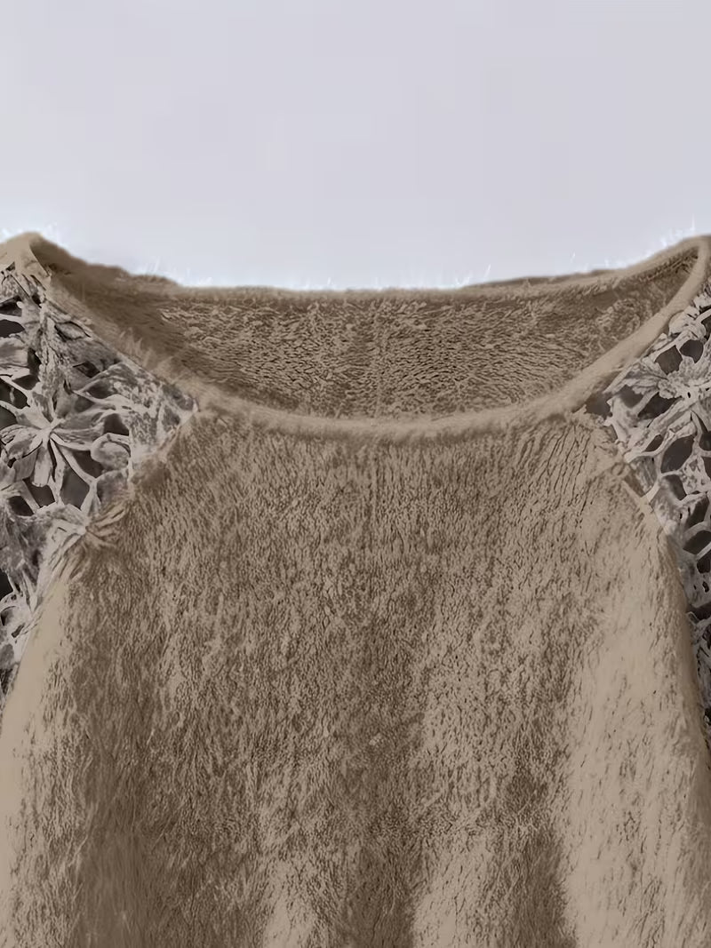 Dobrina – Hollow Lace Sweater with Off-Shoulder Neckline