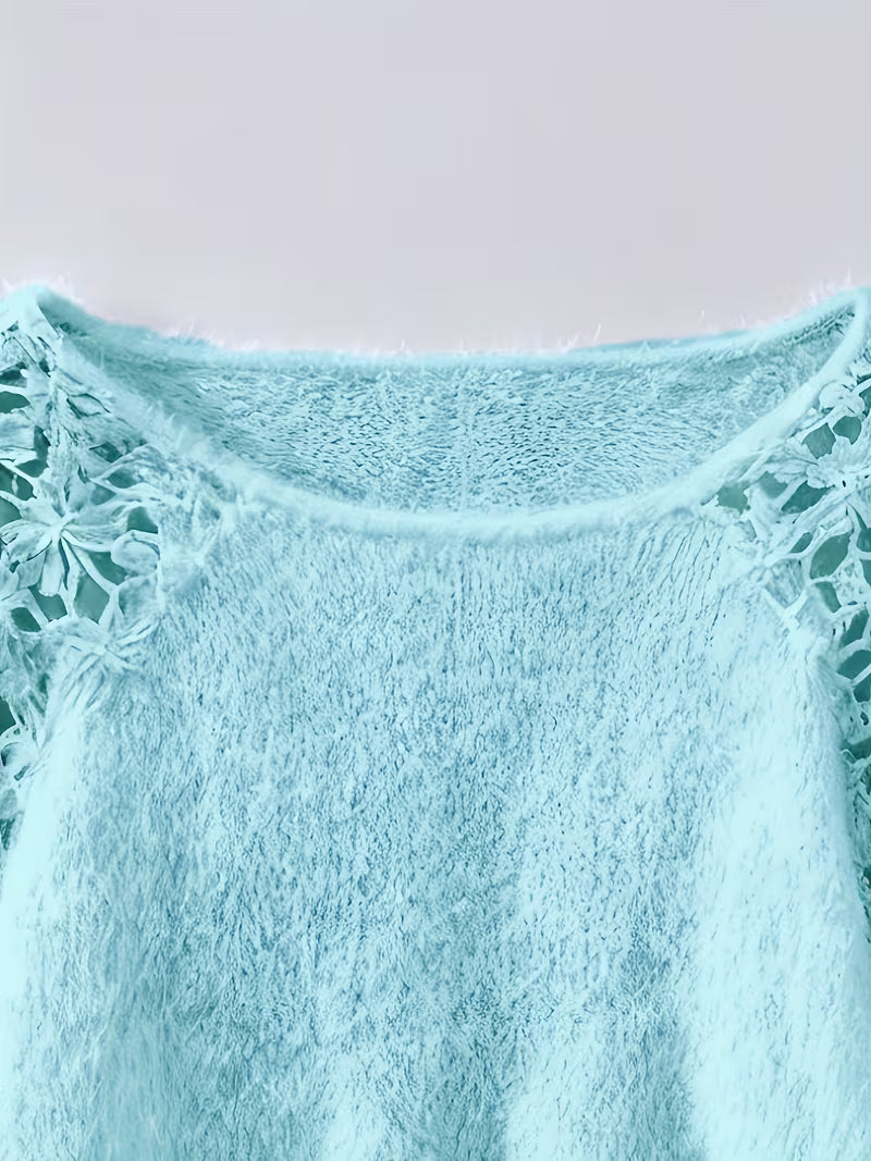 Dobrina – Hollow Lace Sweater with Off-Shoulder Neckline
