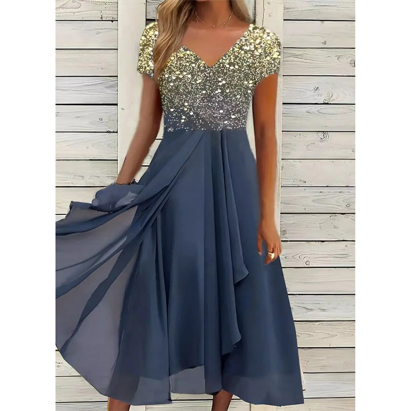 Doina – Robe élégante avec col en V et imprimés