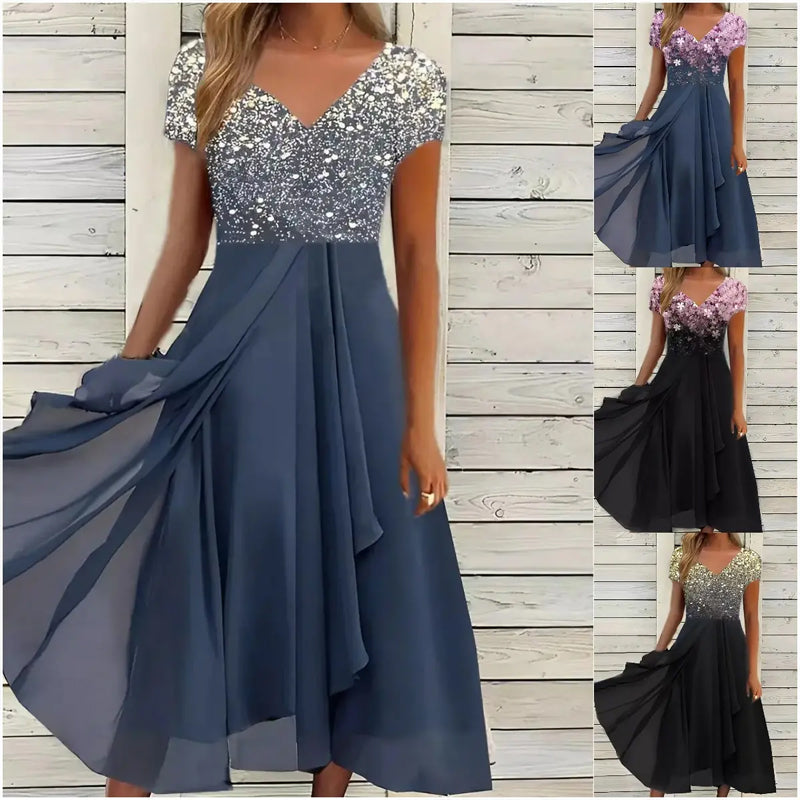 Doina – Stylish Dress with V-Neck and Prints
