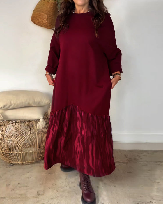Dragica – Dress with Round Neckline and Irregular Patchwork Prints
