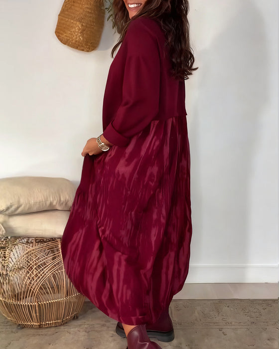 Dragica – Dress with Round Neckline and Irregular Patchwork Prints