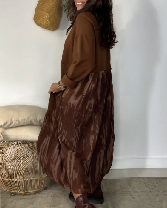 Dragica – Dress with Round Neckline and Irregular Patchwork Prints