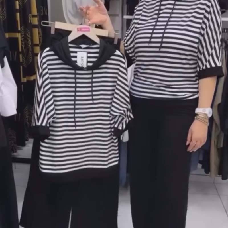 Dwiska – Striped Top and Solid Color Pants Set