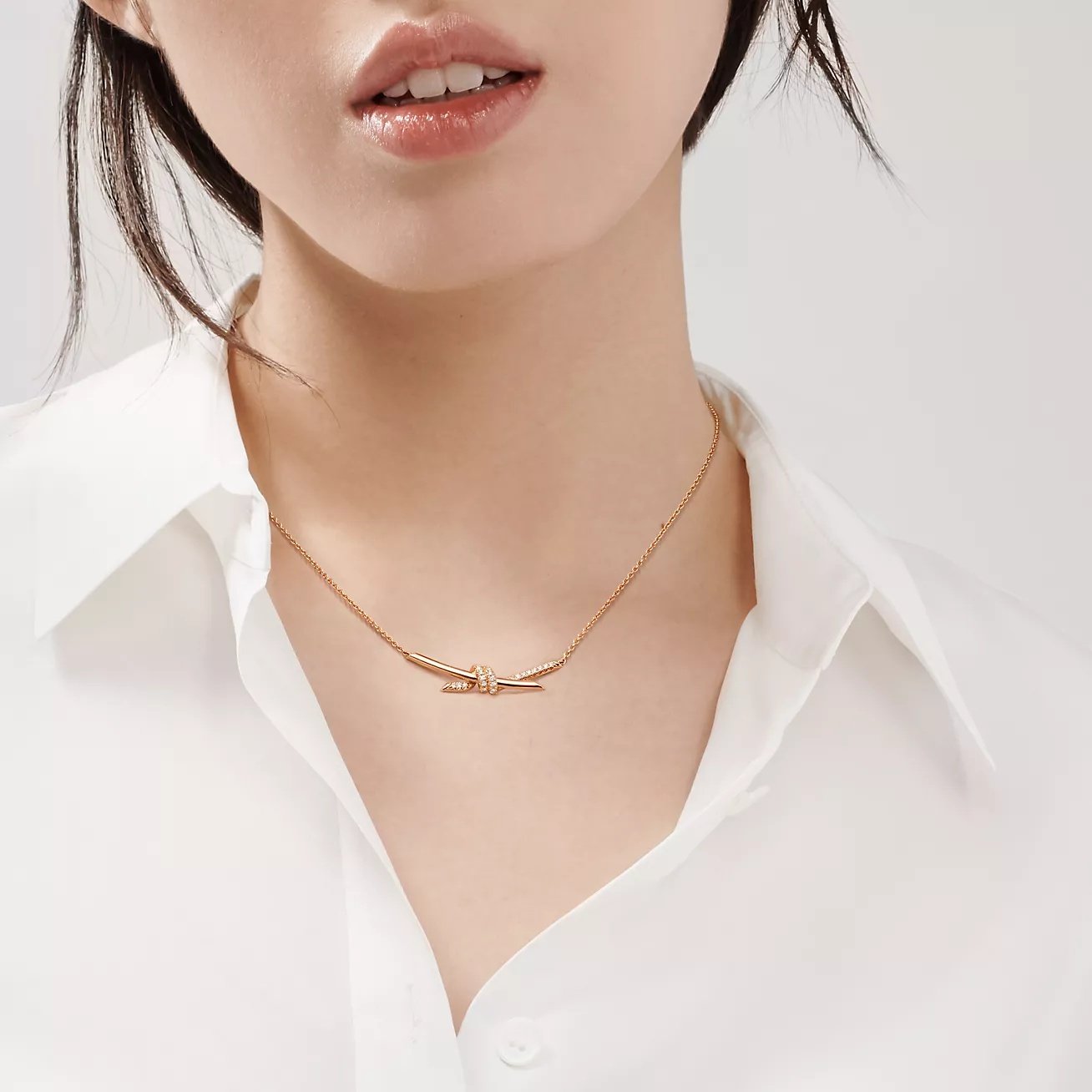 ELSIE LOVE Knot Pendant with Zirconia | V Gold 18K Gold Plated Adjustable Minimalist Necklace