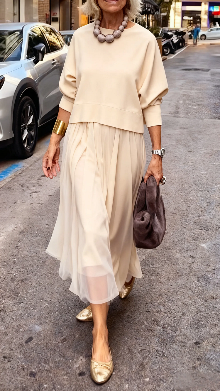 Efrata - Enchanting Satin Dress with Knit Sweater