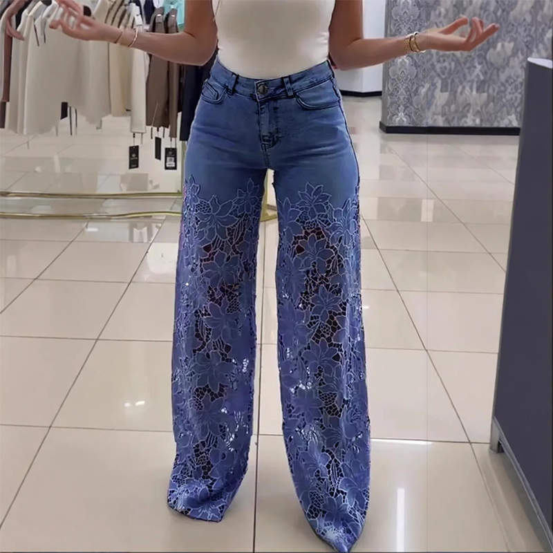 Efthymia - Flickwerk Denim Jeans with Fashionable Lace