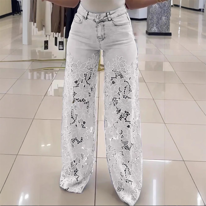 Efthymia - Flickwerk Denim Jeans with Fashionable Lace