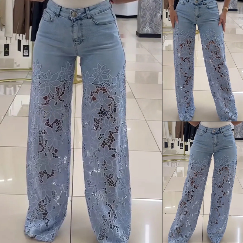 Efthymia - Flickwerk Denim Jeans with Fashionable Lace