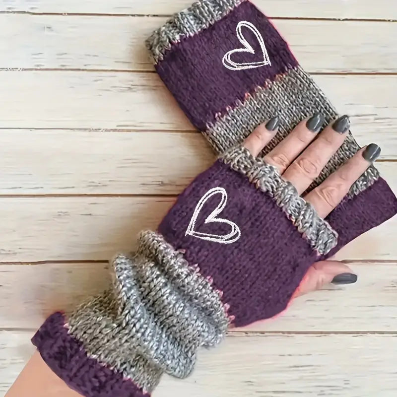 Eirlys – Knitted Fingerless Gloves with Heart Design