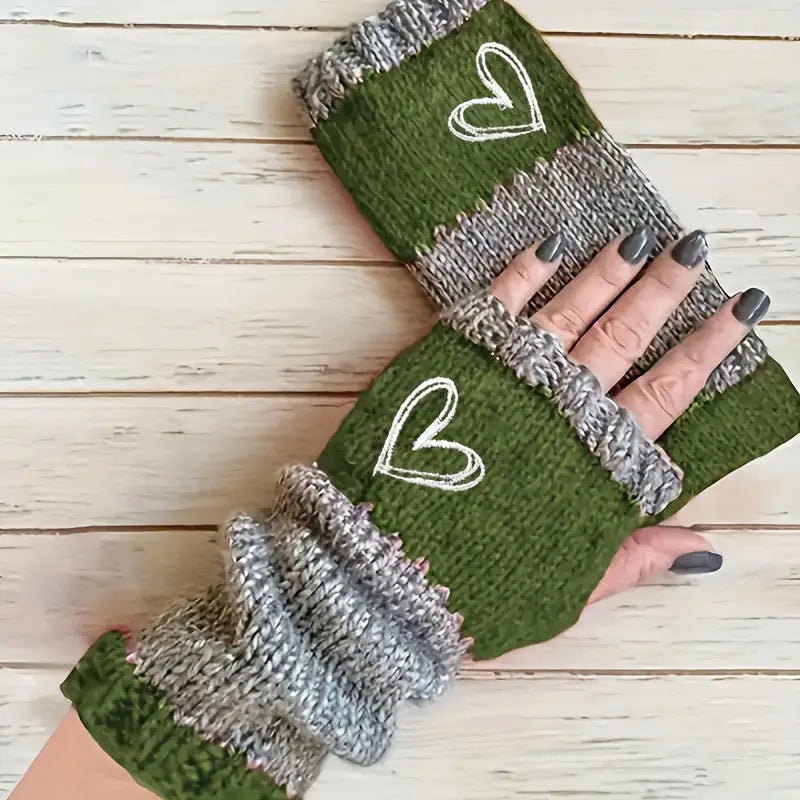 Eirlys – Knitted Fingerless Gloves with Heart Design