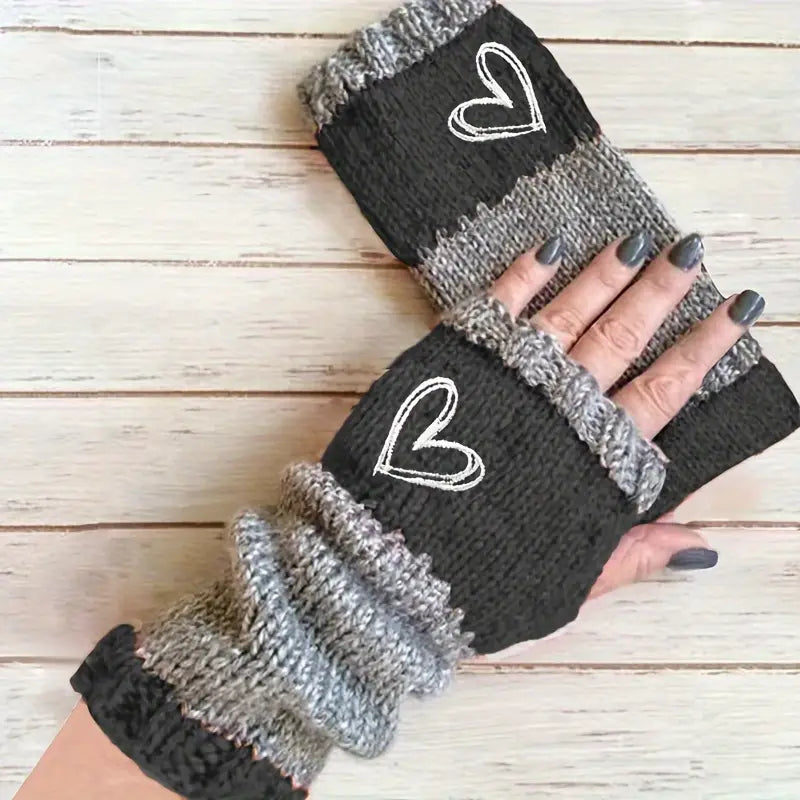 Eirlys – Knitted Fingerless Gloves with Heart Design