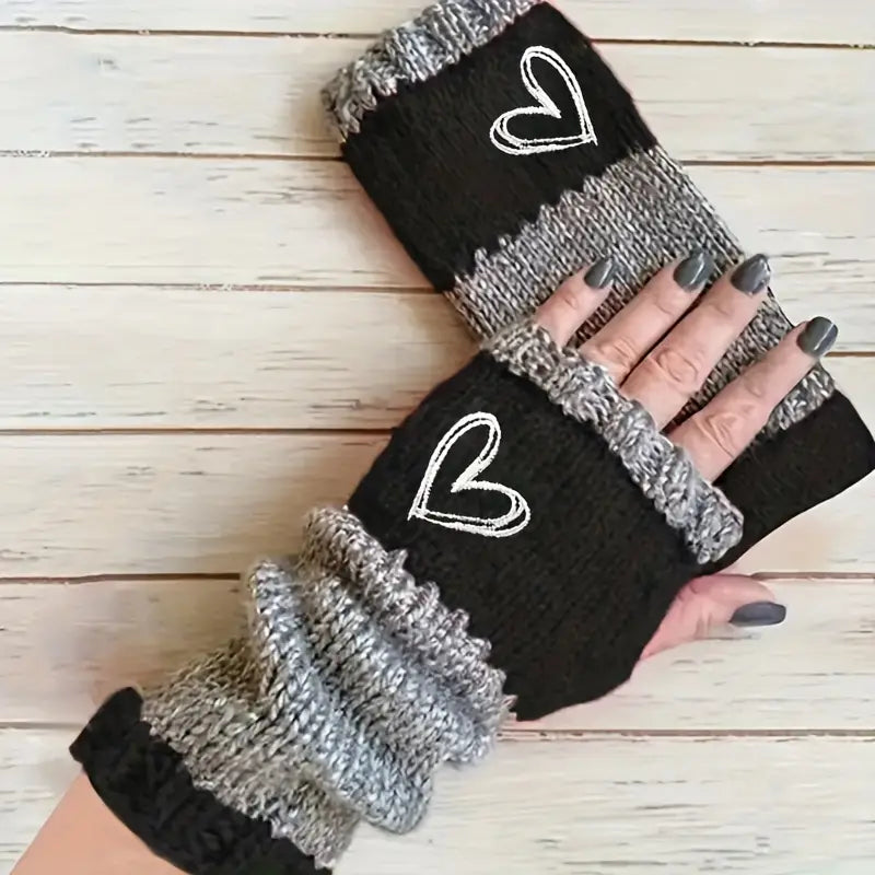 Eirlys – Knitted Fingerless Gloves with Heart Design