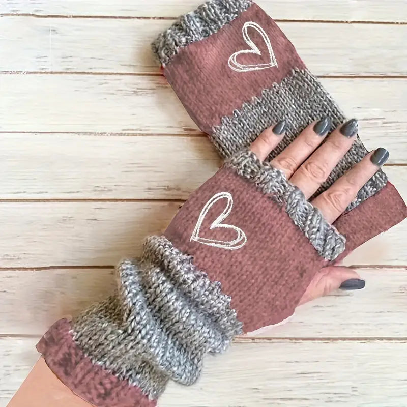Eirlys – Knitted Fingerless Gloves with Heart Design