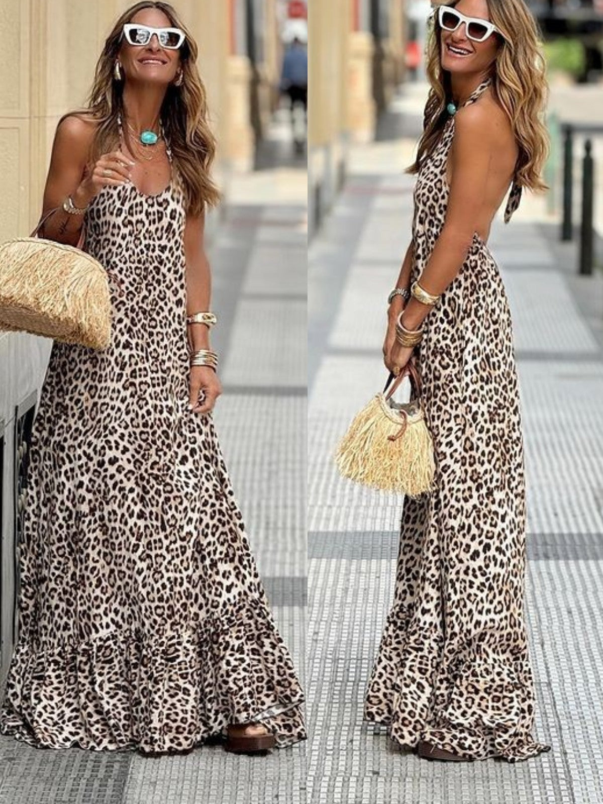 Ellaria – Casual Maxi Dress with Leopard Print