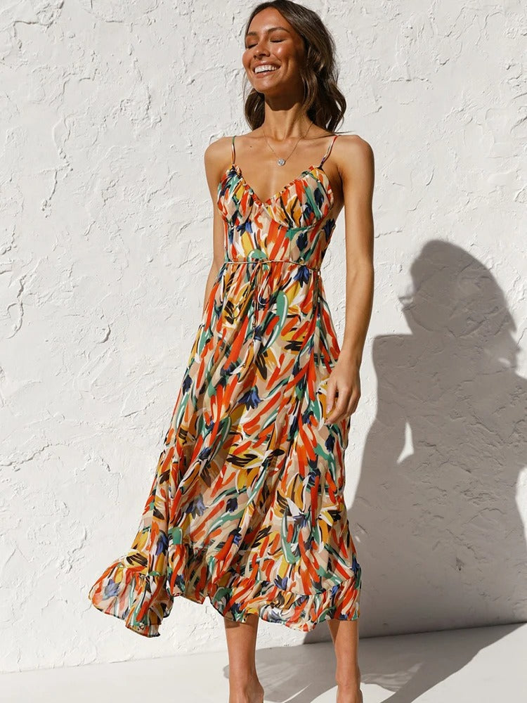 Emmeline – Floral Pattern and Straps Long Dress