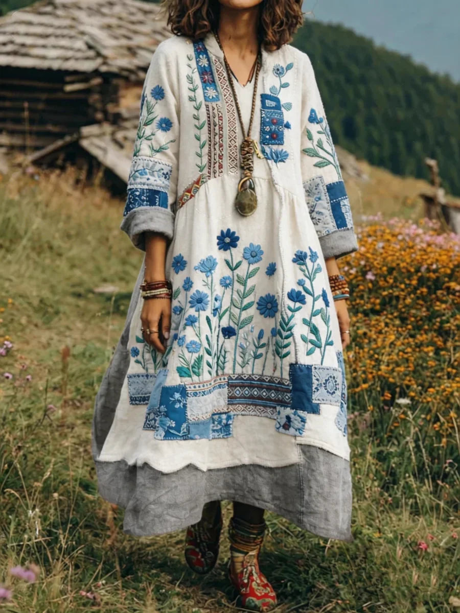 Eresha - Casual Long Sleeve Dress with Floral Pattern