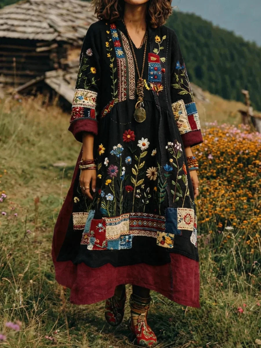 Eresha - Casual Long Sleeve Dress with Floral Pattern