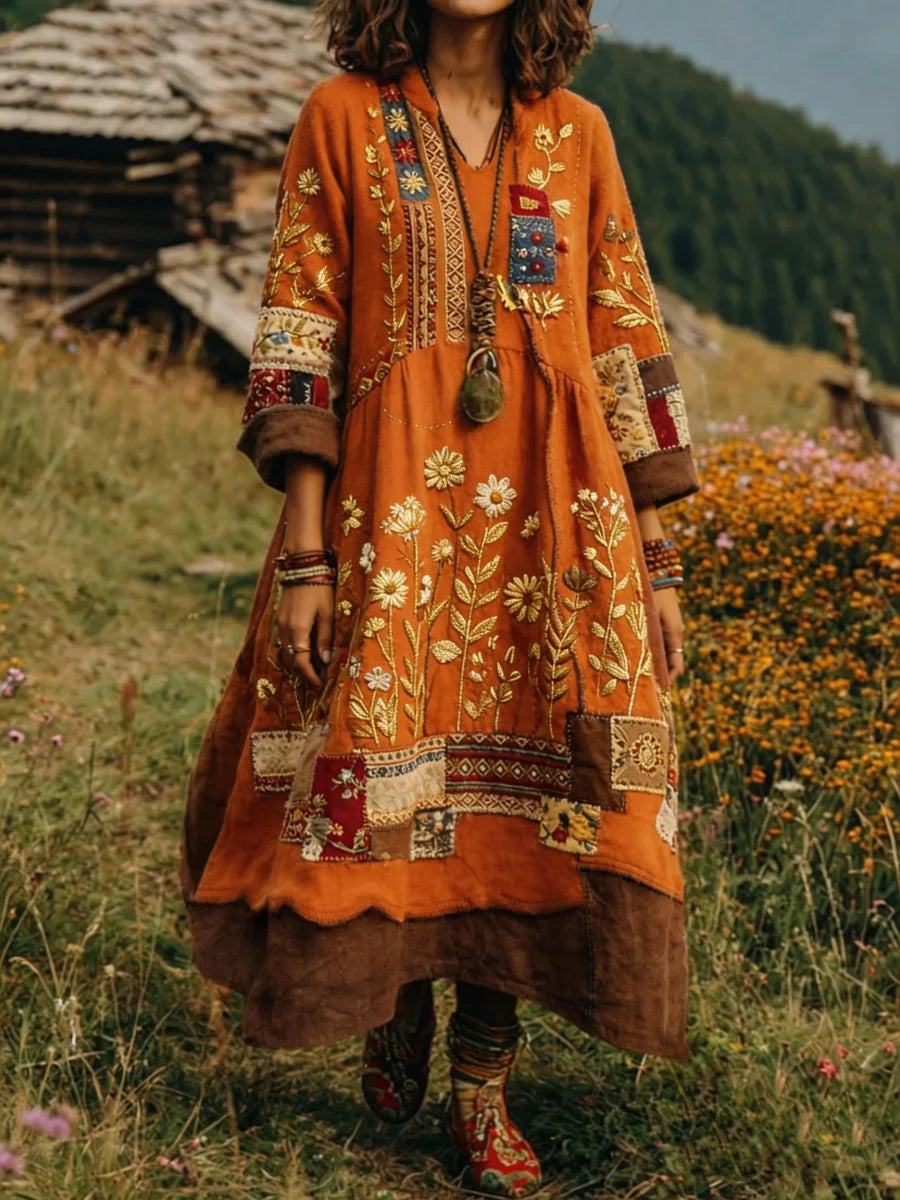 Eresha - Casual Long Sleeve Dress with Floral Pattern