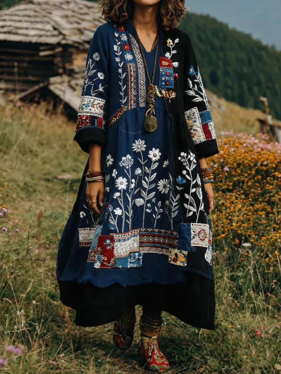 Eresha - Casual Long Sleeve Dress with Floral Pattern