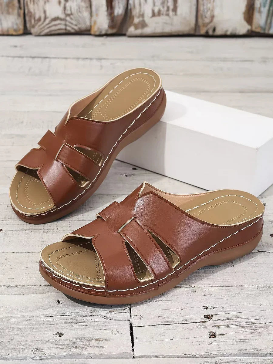 Erlinde – Leather Orthopedic Slippers with Open Toe