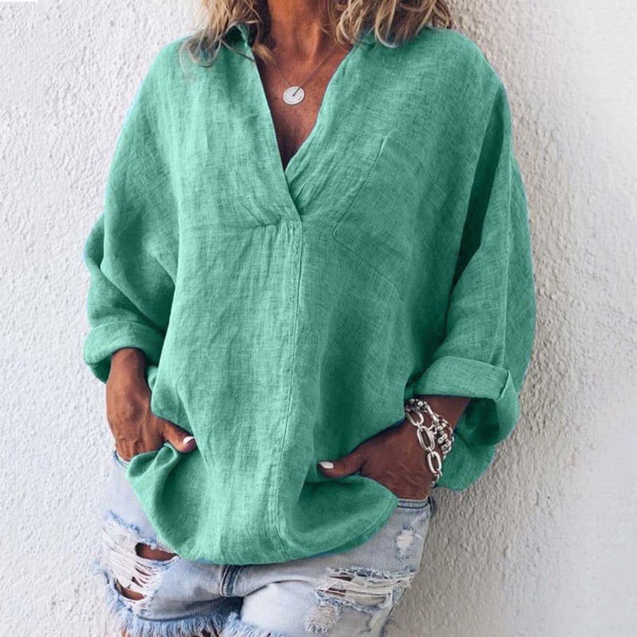 Evelin™ – Casual Long Sleeve V-Neck Tops in Plus Size