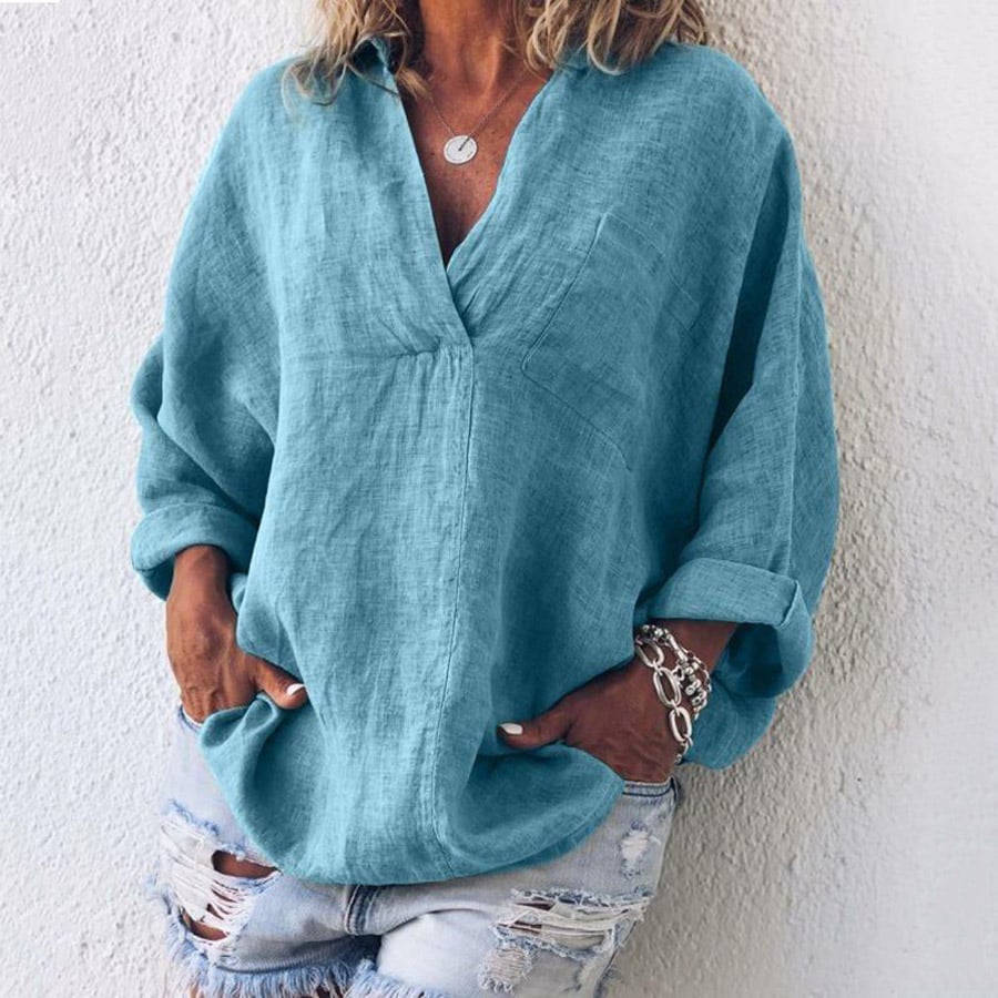Evelin™ – Casual Long Sleeve V-Neck Tops in Plus Size