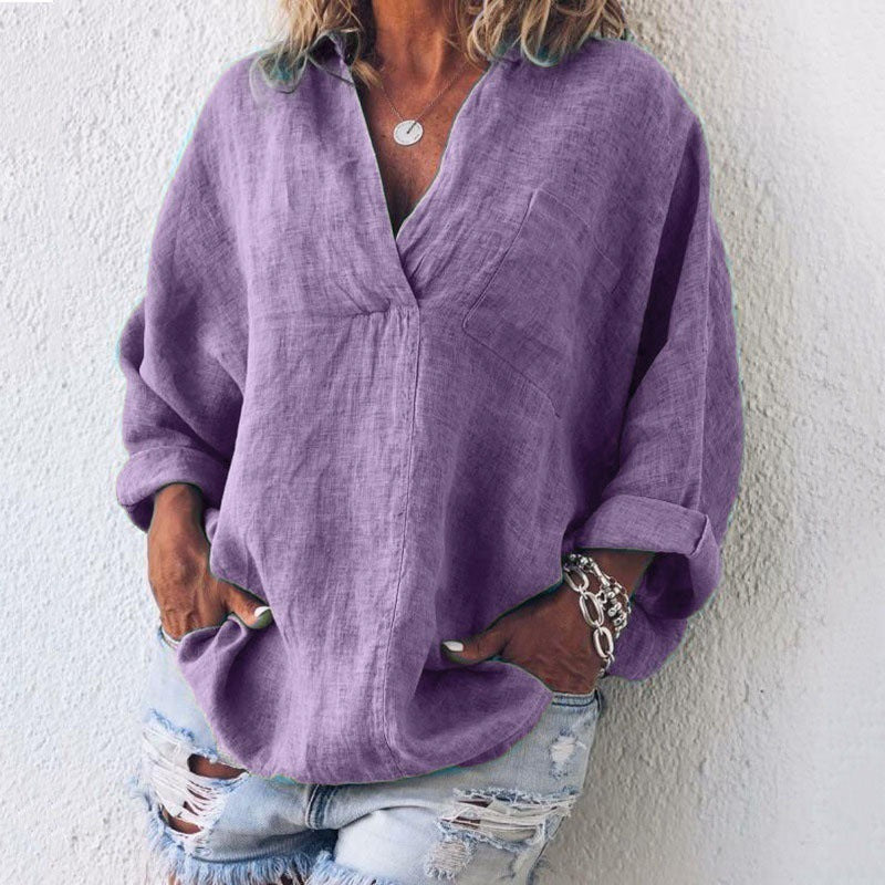 Evelin™ – Casual Long Sleeve V-Neck Tops in Plus Size