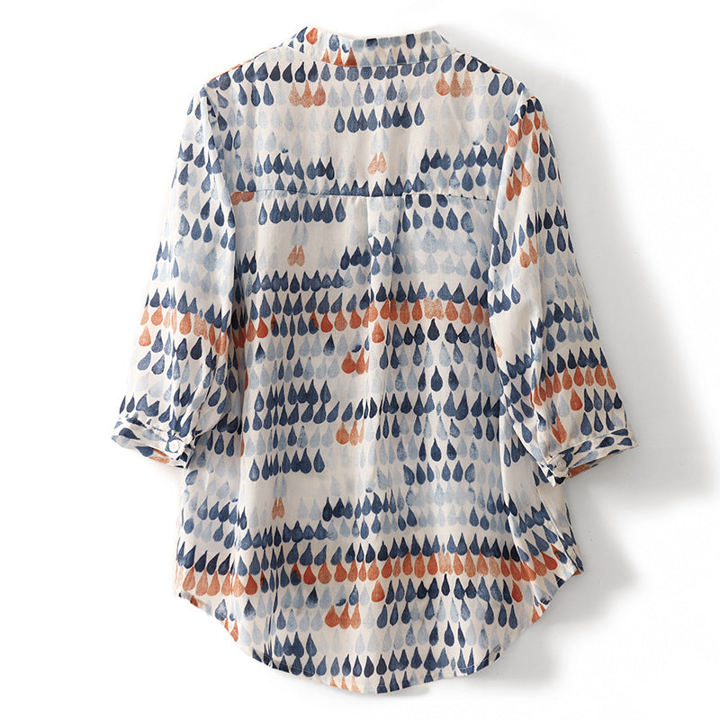 Fawna – Casual Blouse with V-Neck and Printed Chiffon