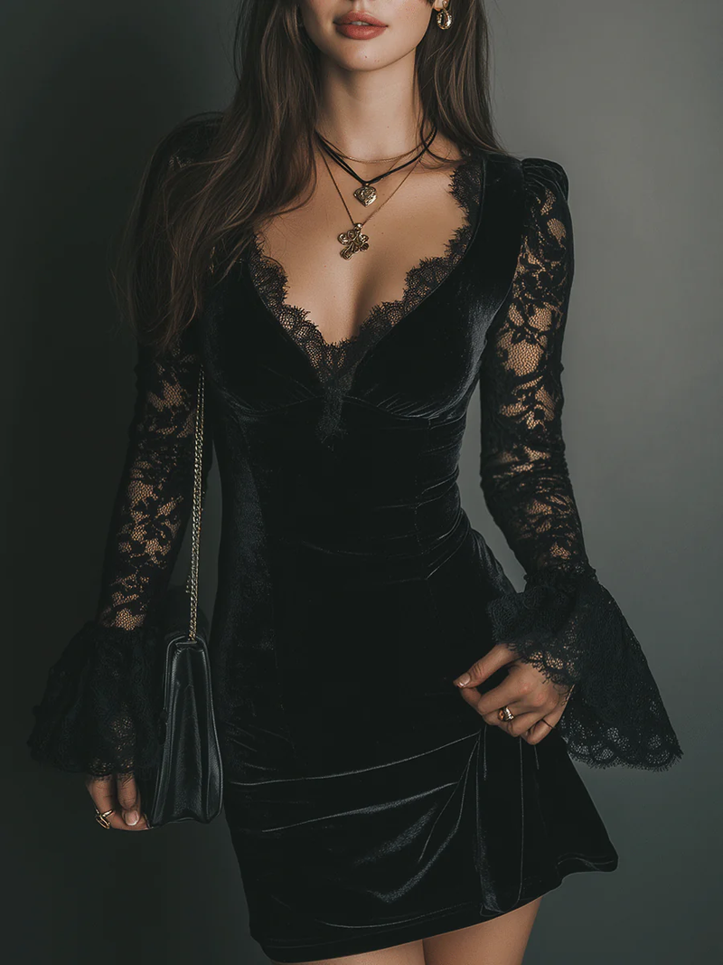 Fiziana – Velvet and Lace Mini Dress
