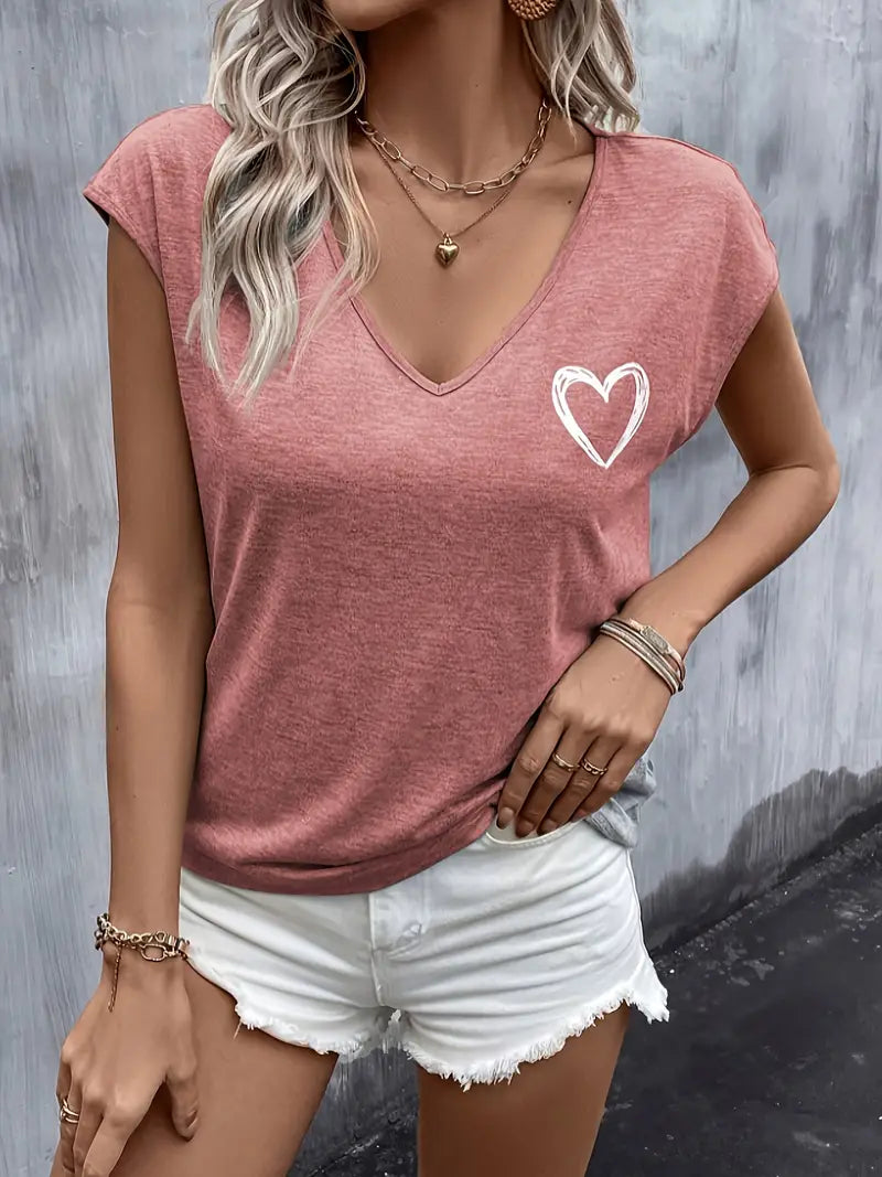 Fritzi™ - V-Neck T-Shirt with Heart Print