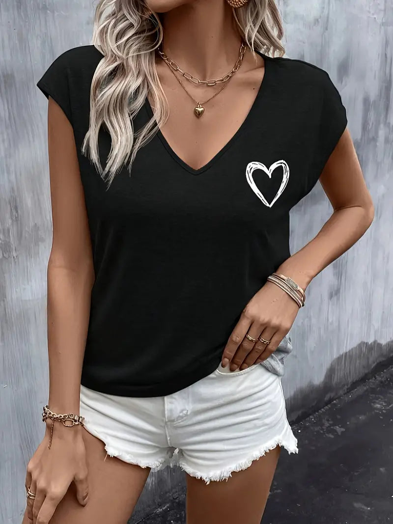 Fritzi™ - V-Neck T-Shirt with Heart Print