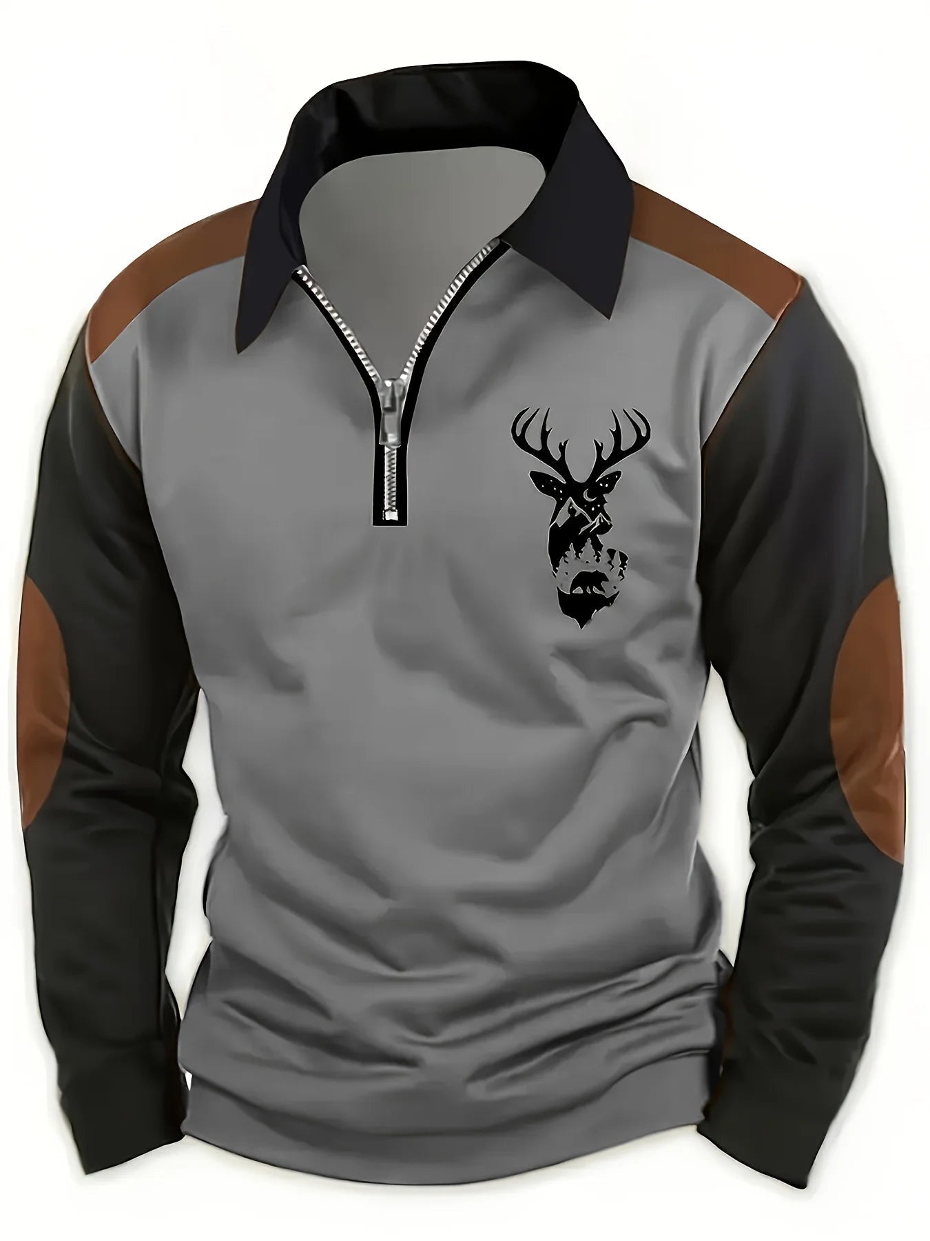 Georges – Deer Head Print and Polo Shirt with Zipper