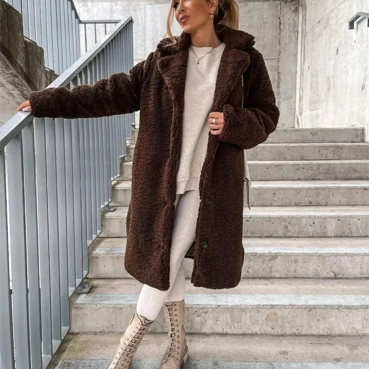 Gwenna - Teddy Plush Coat with Buttons