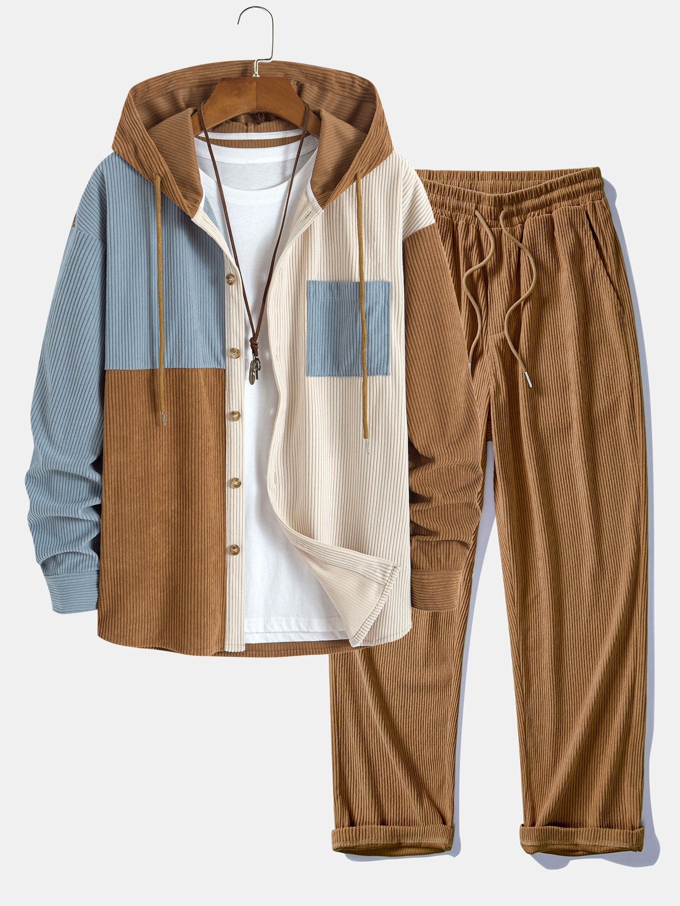 Herk – Set of Hooded Sweater and Corduroy Patchwork Pants