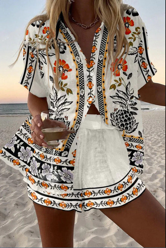 Irella – Short Linen Suit with Floral Print
