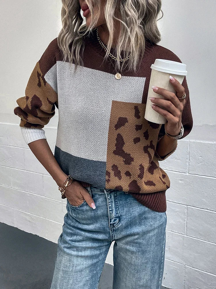 Irmgard – Outdated Sweater with Leopard Print Patchwork