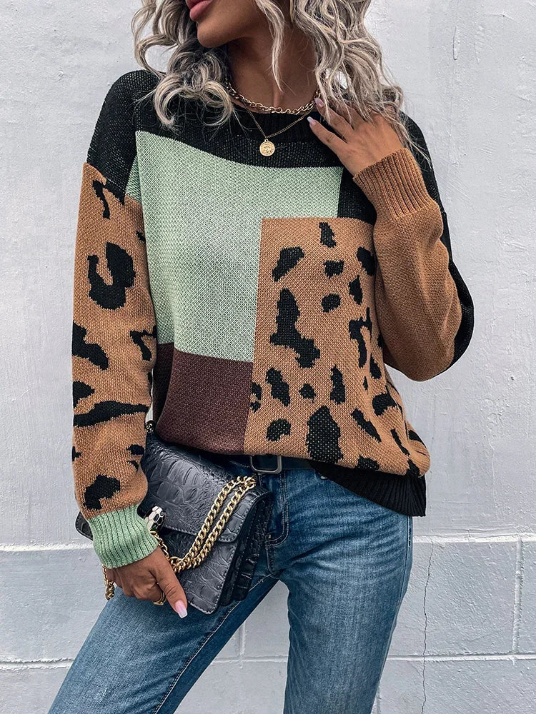 Irmgard – Outdated Sweater with Leopard Print Patchwork