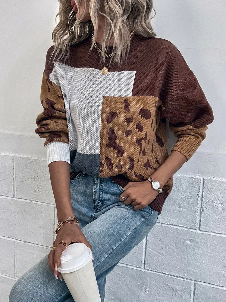 Irmgard – Outdated Sweater with Leopard Print Patchwork