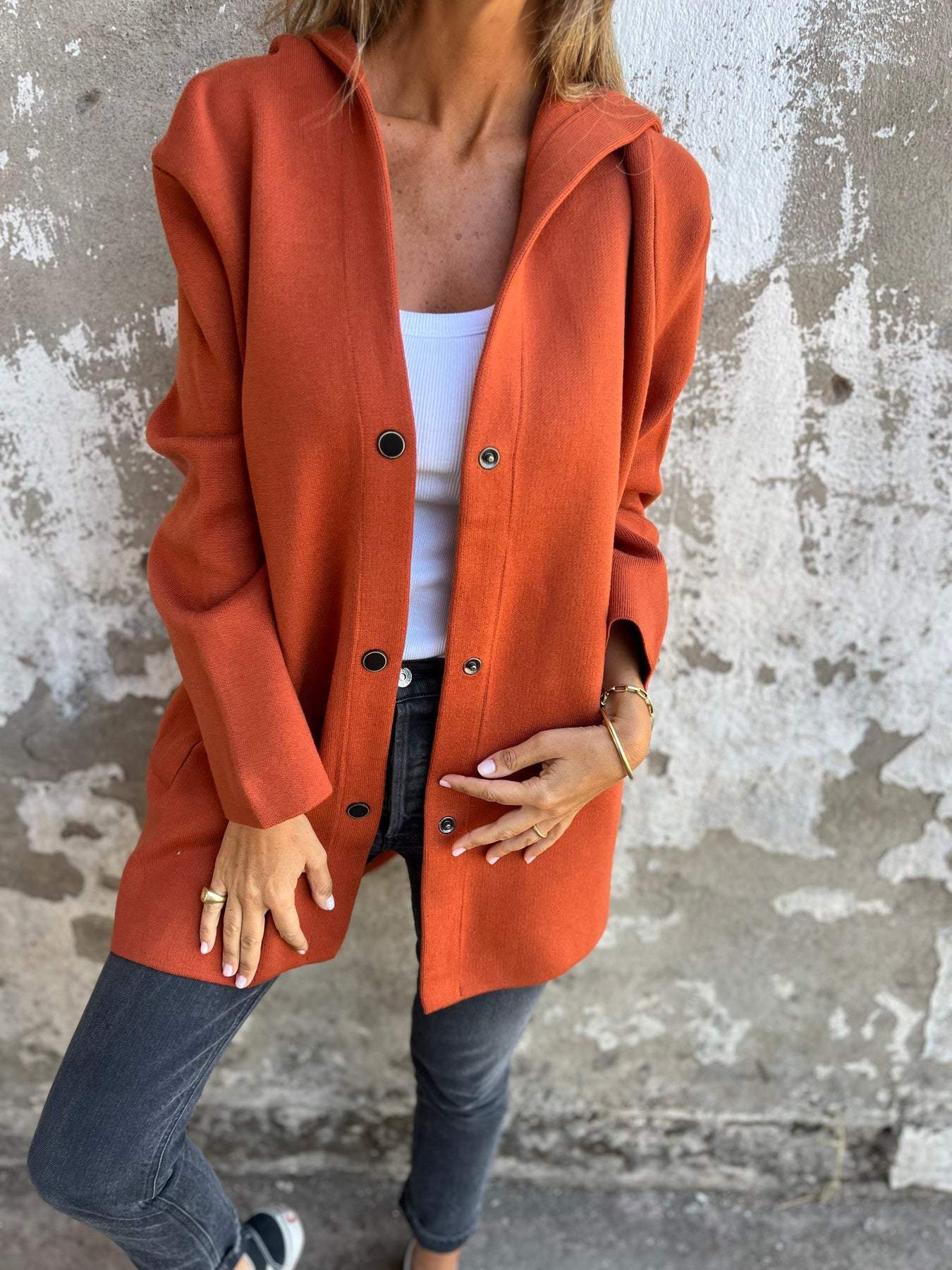 Isolde – Cardigan with Button Placket and Hood