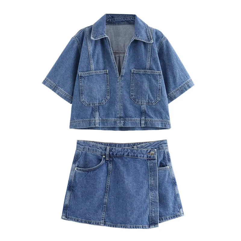 Jadwiga – Denim Set with V-Neck