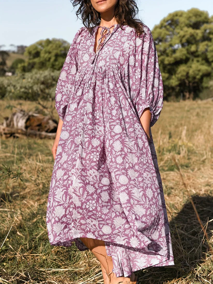 Janna - Midi Floral Dress with V-Neck