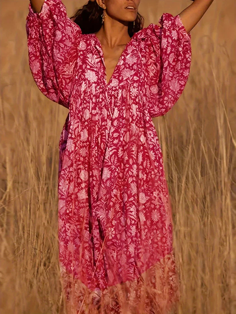 Janna - Midi Floral Dress with V-Neck