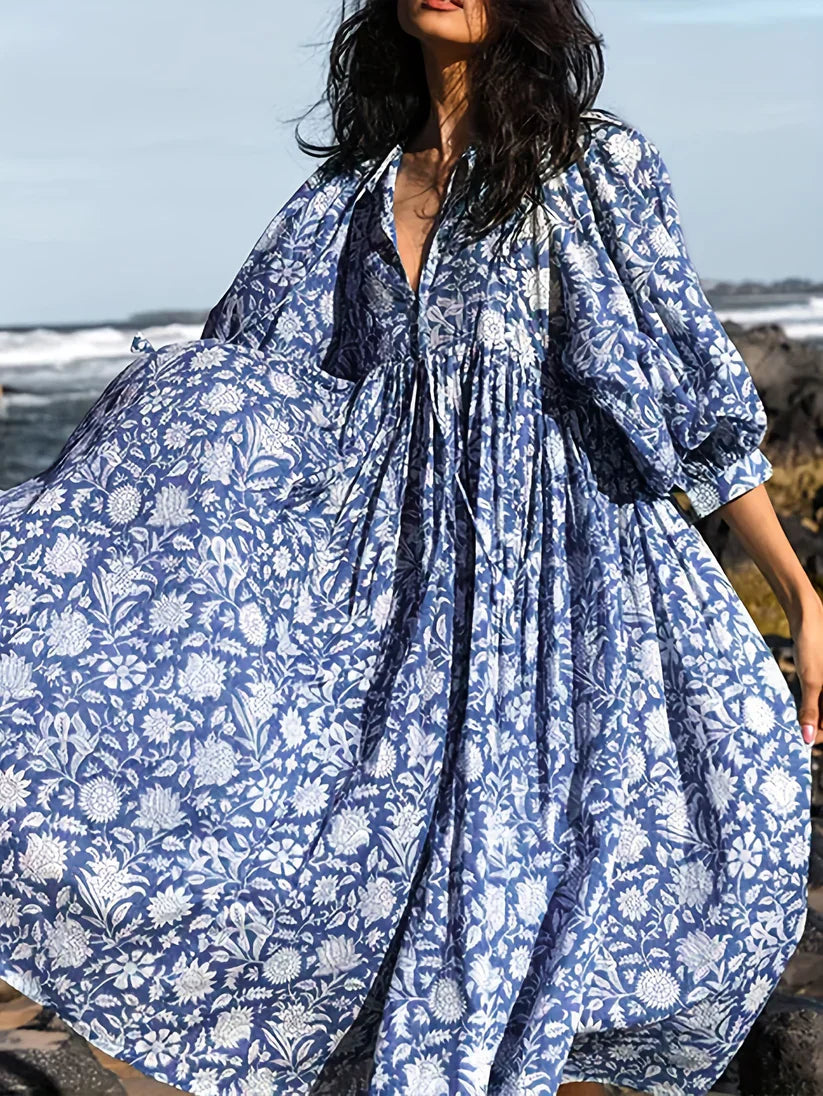 Janna - Midi Floral Dress with V-Neck
