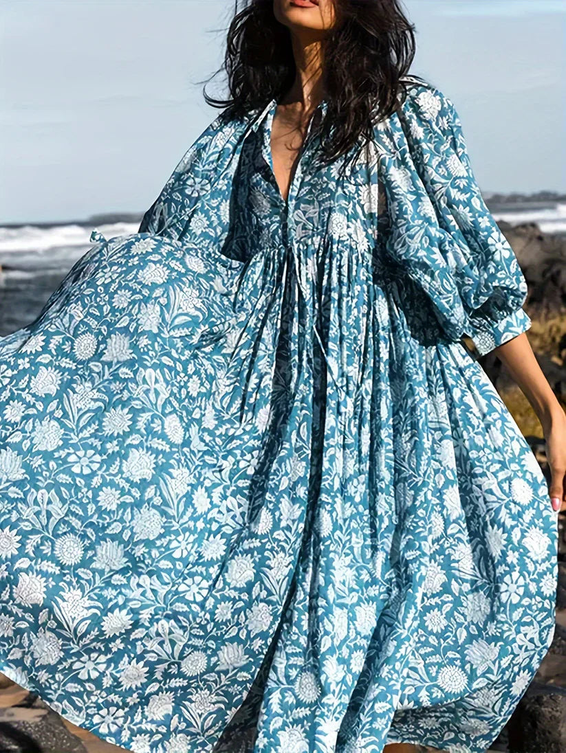 Janna - Midi Floral Dress with V-Neck