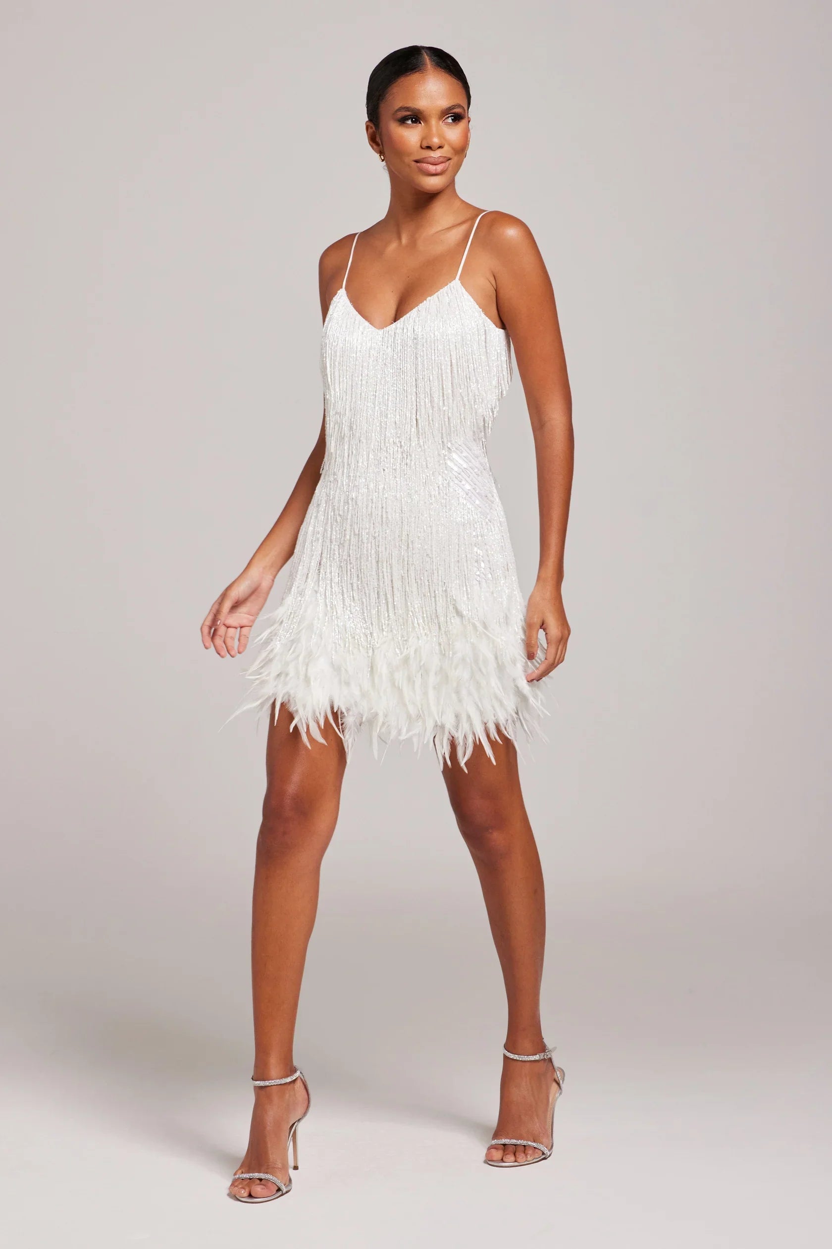 Jemima – Stylish Mini Dress with Feathers
