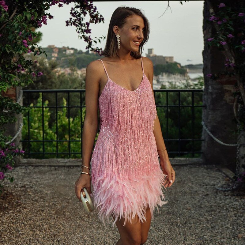 Jemima – Stylish Mini Dress with Feathers