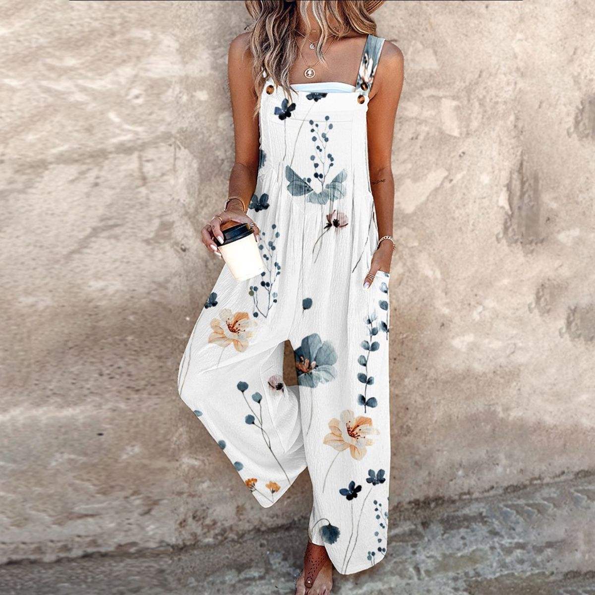 Jumpsuit - Sleeveless Overall with Side Pockets